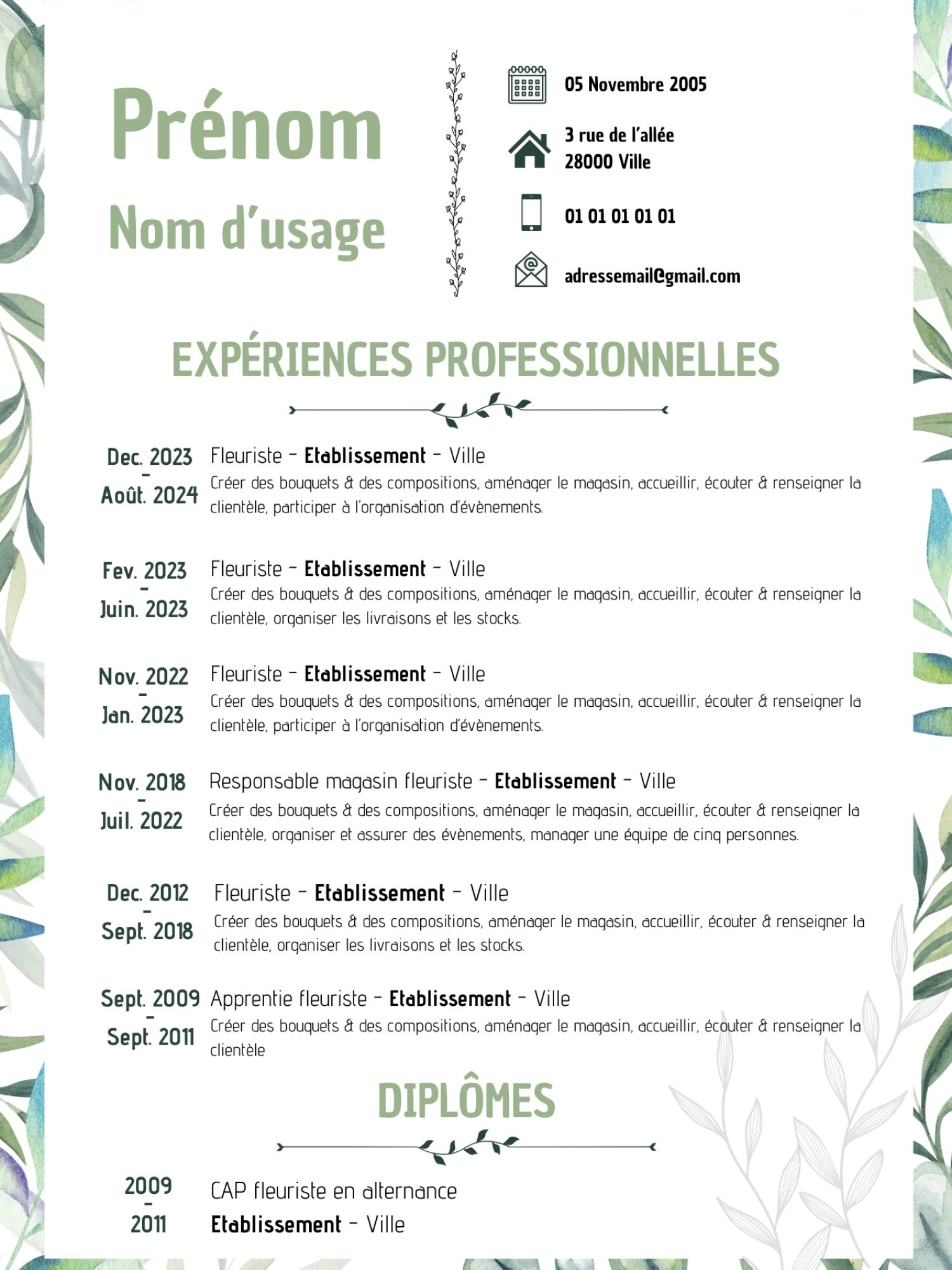 CV - Fleuriste