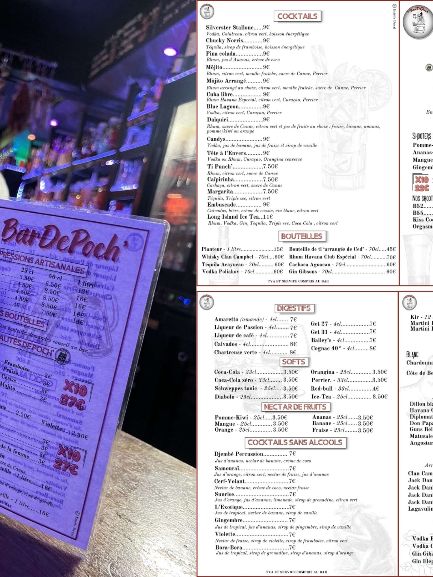 Carte des boissons - Bar de Poch' (Chartres)